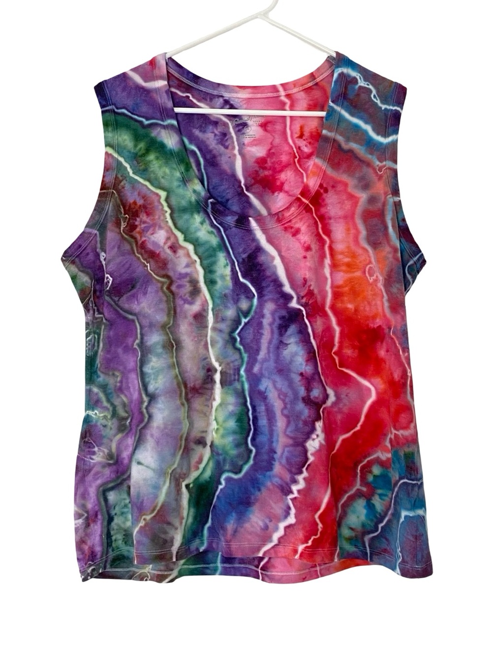 Upcycled Tie Dye Shirt Womens Size XXL Tank Top Handmade Geode OOAK Red Purple